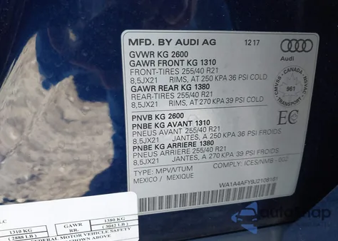 2018 Audi Sq5 3.0T Premium Plus z USA, uszkodzony, nr VIN WA1A4AFY9J2108161